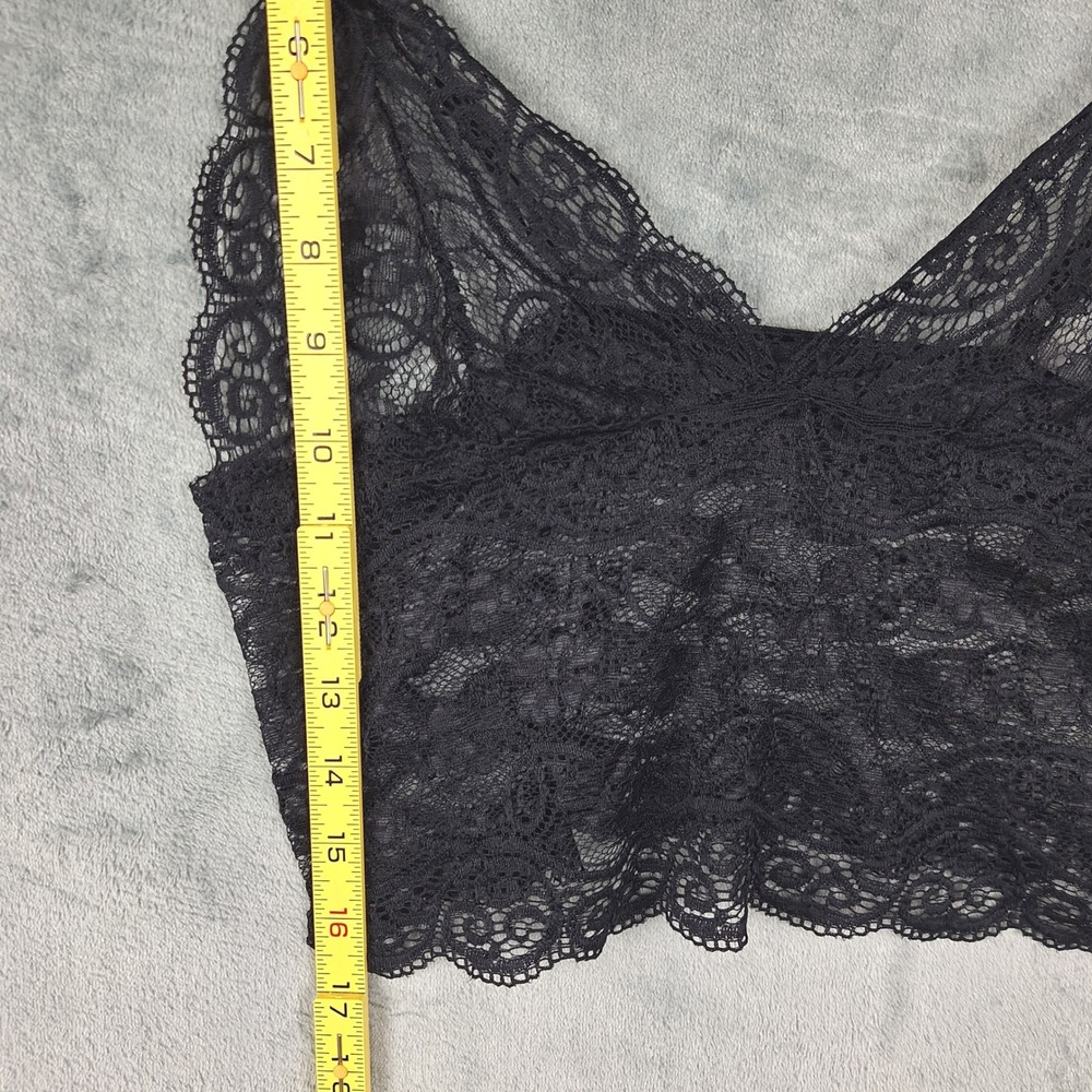 Womens Top Small Black Floral Lace Sheer Babydoll Y2K Fairy Grunge Coquette Crop - Picture 3 of 5